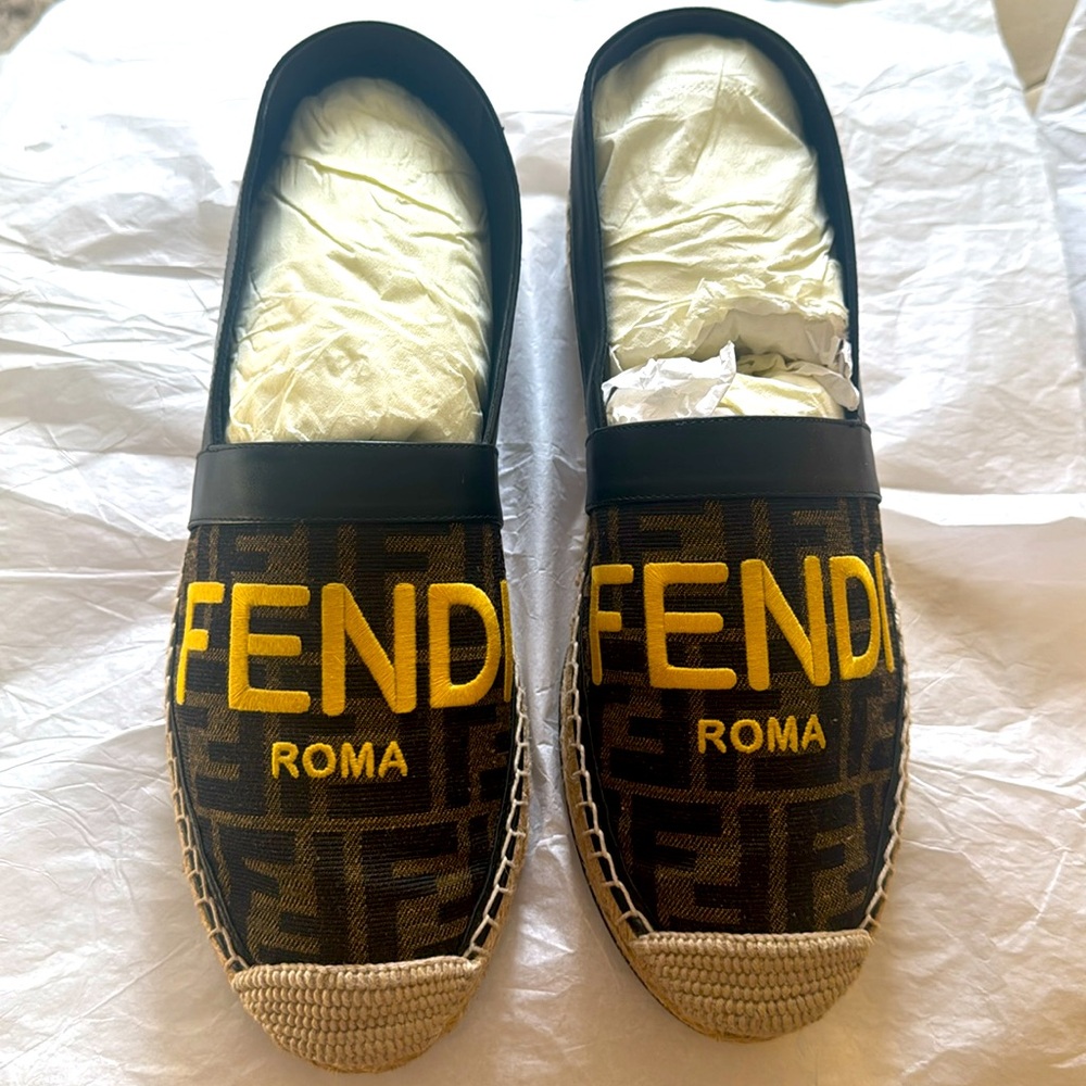 Fendi FF Monogram Print Espadrilles Brown Zucca Monogram Men Sz 5.5 Women 8.5 9